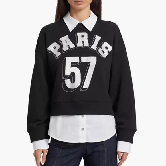 Cinq à Sept Black Varsity top with Paris 57 Design - Picture 4 of 10